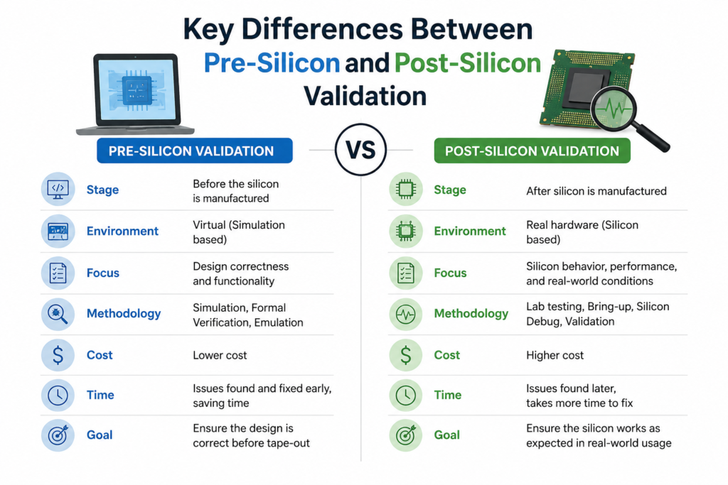 Key Differences Between Pre-Silicon and Post-Silicon Validation