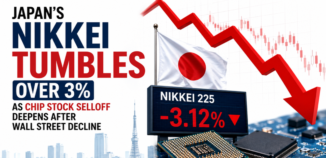 Japan's Nikkei Tumbles Over 3% as Chip Stock Selloff Deepens After Wall Street Decline