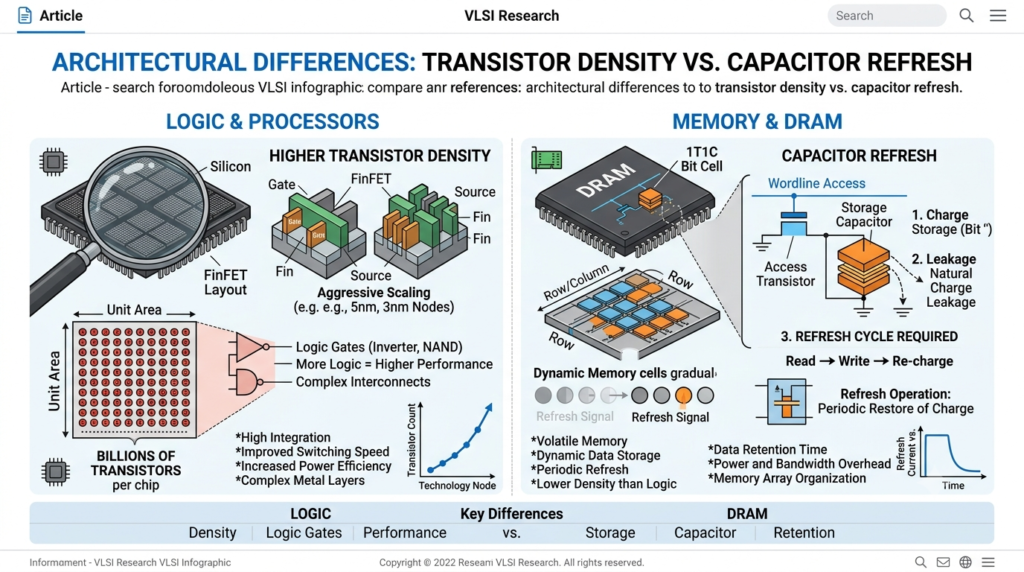 Architectural Differences: Transistor Density vs. Capacitor Refresh