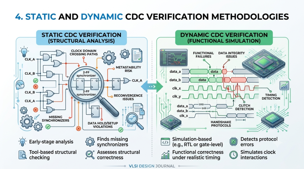 Static and Dynamic CDC Verification Methodologies