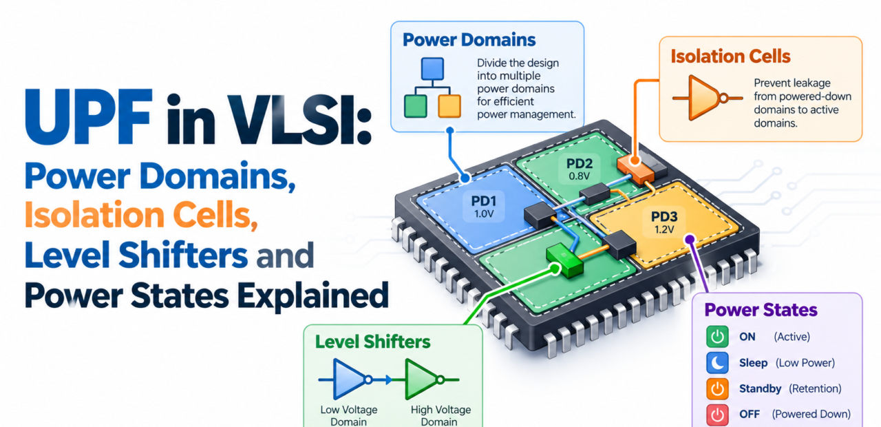 UPF in VLSI: Power Domains, Isolation Cells, Level Shifters and Power States Explained